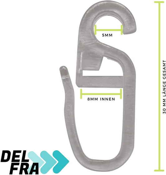 100 Überklipshaken 5mm glasklar - Faltenlegehaken für Gardinenringe