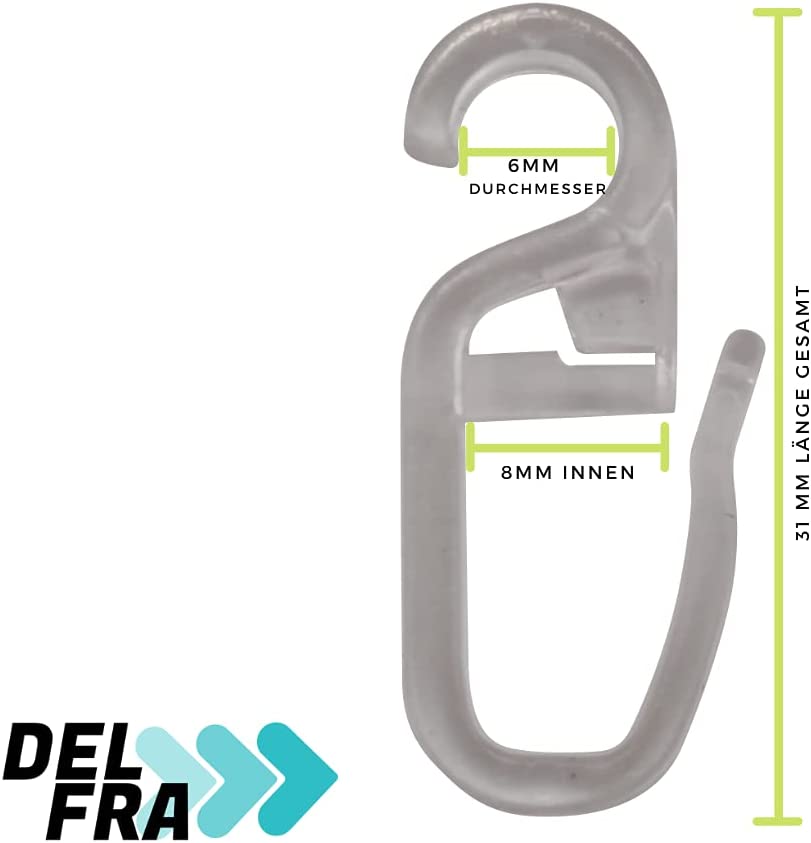 100 Überklipshaken 6mm glasklar - Faltenlegehaken für Gardinenringe